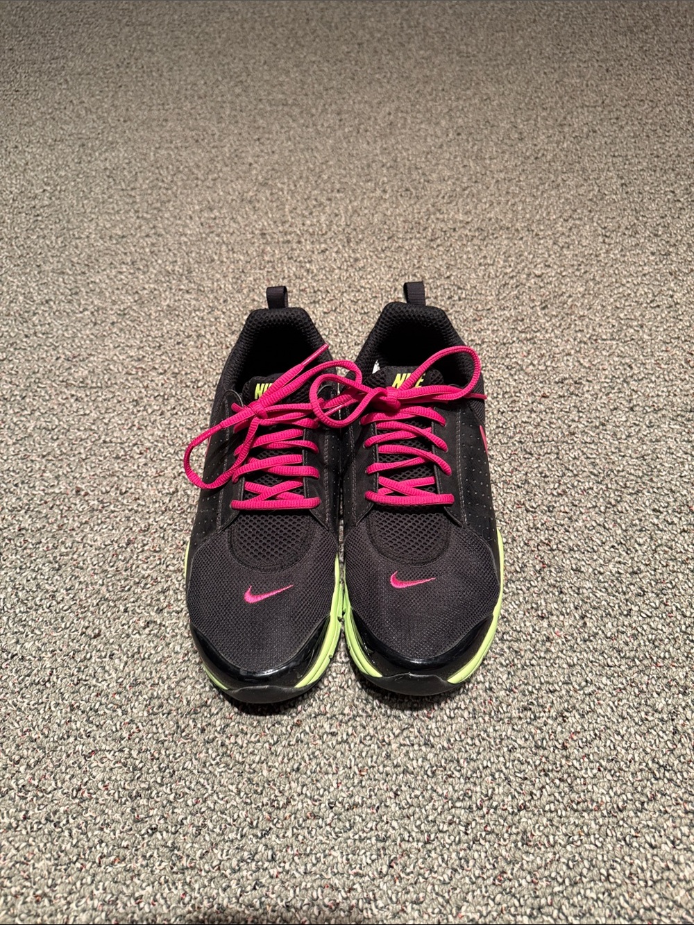 Nike Black Sneakers with Pink Laces and Lime Accent